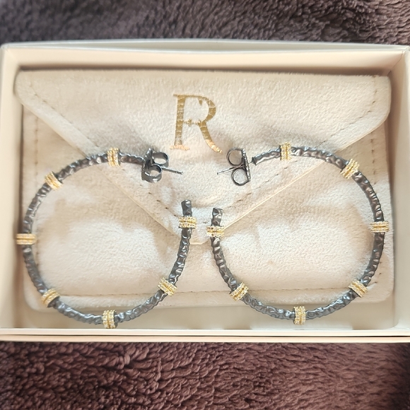 Textured Black and Gold Hoop Earrings